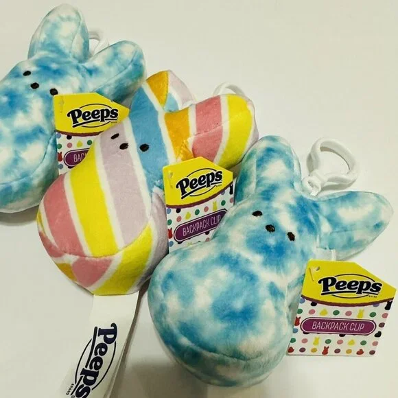 PEEPS Plush Easter Bunny 4" Backpack Bag Clip Stripes & Tiedye Keychain Lot Of 3 - Picture 3 of 5